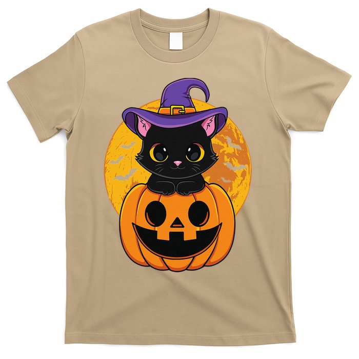 Halloween Black Cat Witch Hat Pumpkin For T-Shirt