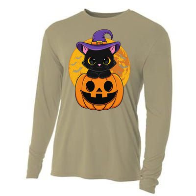 Halloween Black Cat Witch Hat Pumpkin For Cooling Performance Long Sleeve Crew