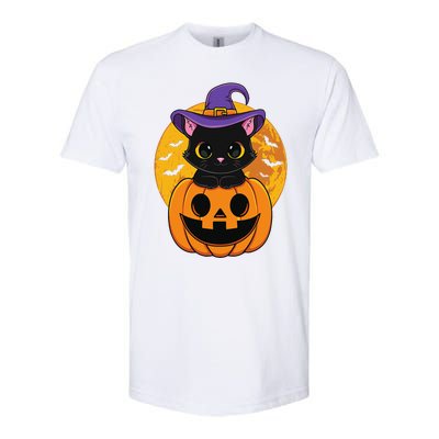 Halloween Black Cat Witch Hat Pumpkin For Softstyle CVC T-Shirt