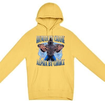 Human By Chance Alpha By Choice Cool Funny Alpha Wolf Meme Premium Pullover Hoodie