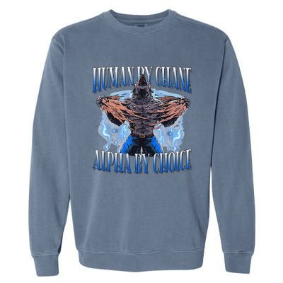 Human By Chance Alpha By Choice Cool Funny Alpha Wolf Meme Garment-Dyed Sweatshirt