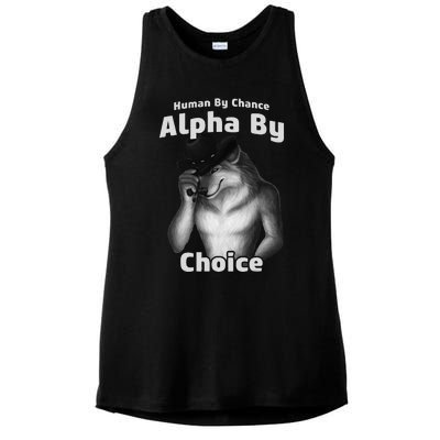 Human By Chance Alpha By Choice Cool Funny Alpha Wolf Memes Gift Ladies PosiCharge Tri-Blend Wicking Tank