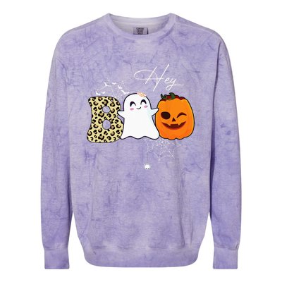 Hey Boo Cute Ghost Pumpkin Face Halloween Colorblast Crewneck Sweatshirt