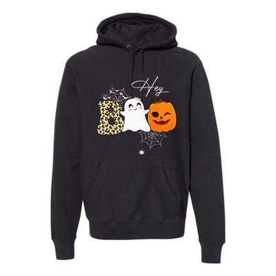 Hey Boo Cute Ghost Pumpkin Face Halloween Premium Hoodie