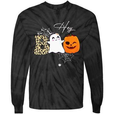 Hey Boo Cute Ghost Pumpkin Face Halloween Tie-Dye Long Sleeve Shirt