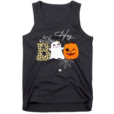 Hey Boo Cute Ghost Pumpkin Face Halloween Tank Top