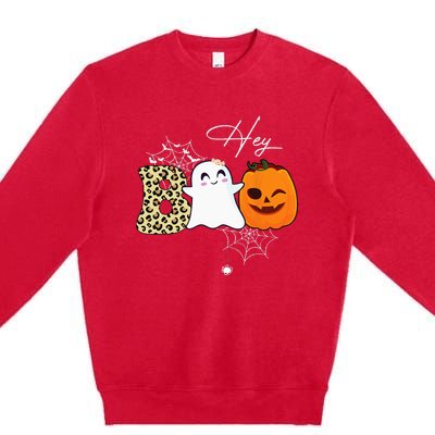 Hey Boo Cute Ghost Pumpkin Face Halloween Premium Crewneck Sweatshirt