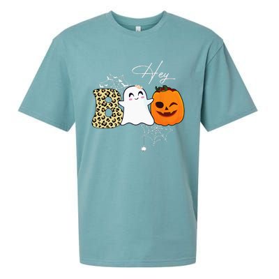 Hey Boo Cute Ghost Pumpkin Face Halloween Sueded Cloud Jersey T-Shirt