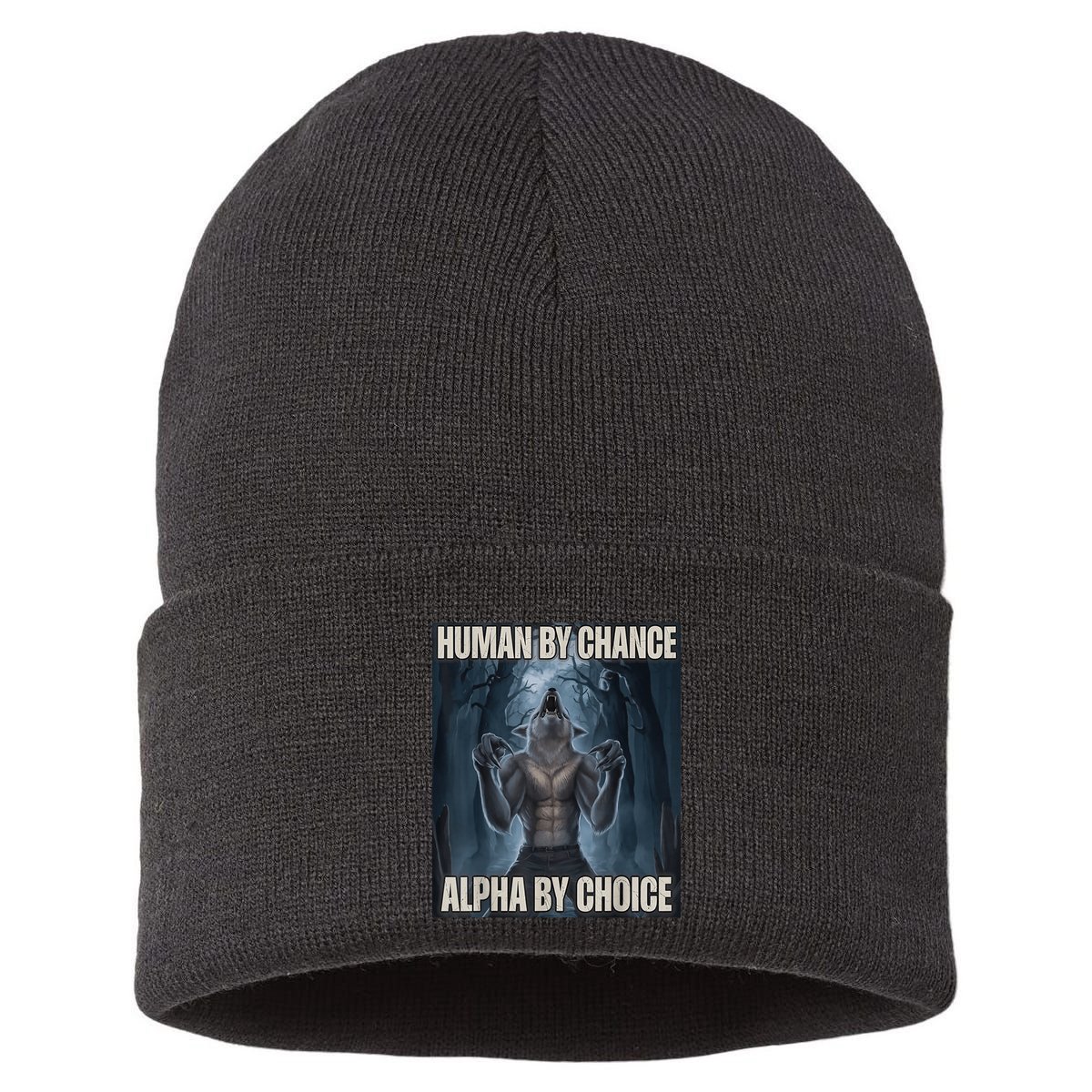 Human By Chance Alpha By Choice Alpha Wolf Meme Sustainable Knit Beanie