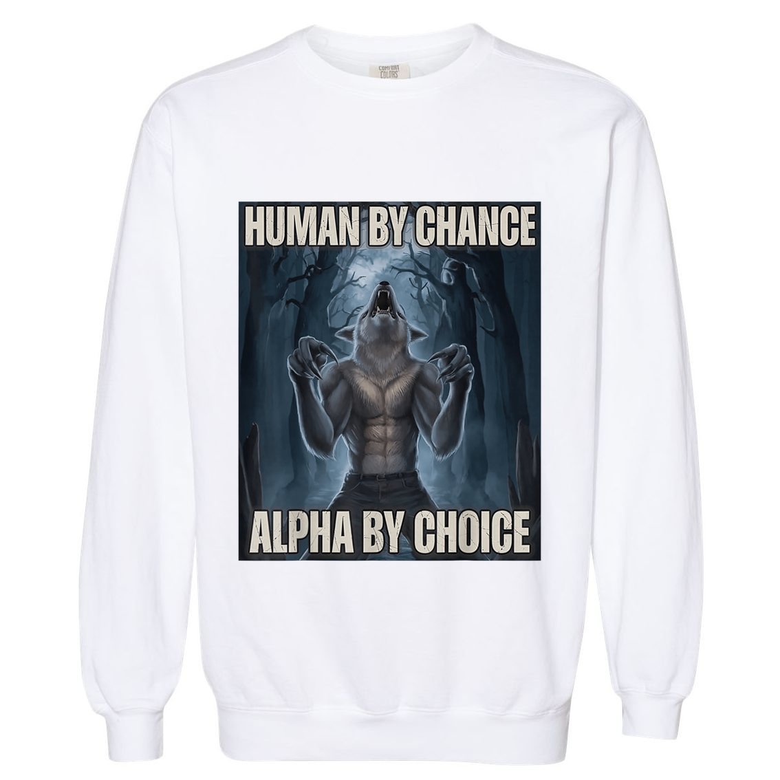 Human By Chance Alpha By Choice Alpha Wolf Meme Garment-Dyed Sweatshirt