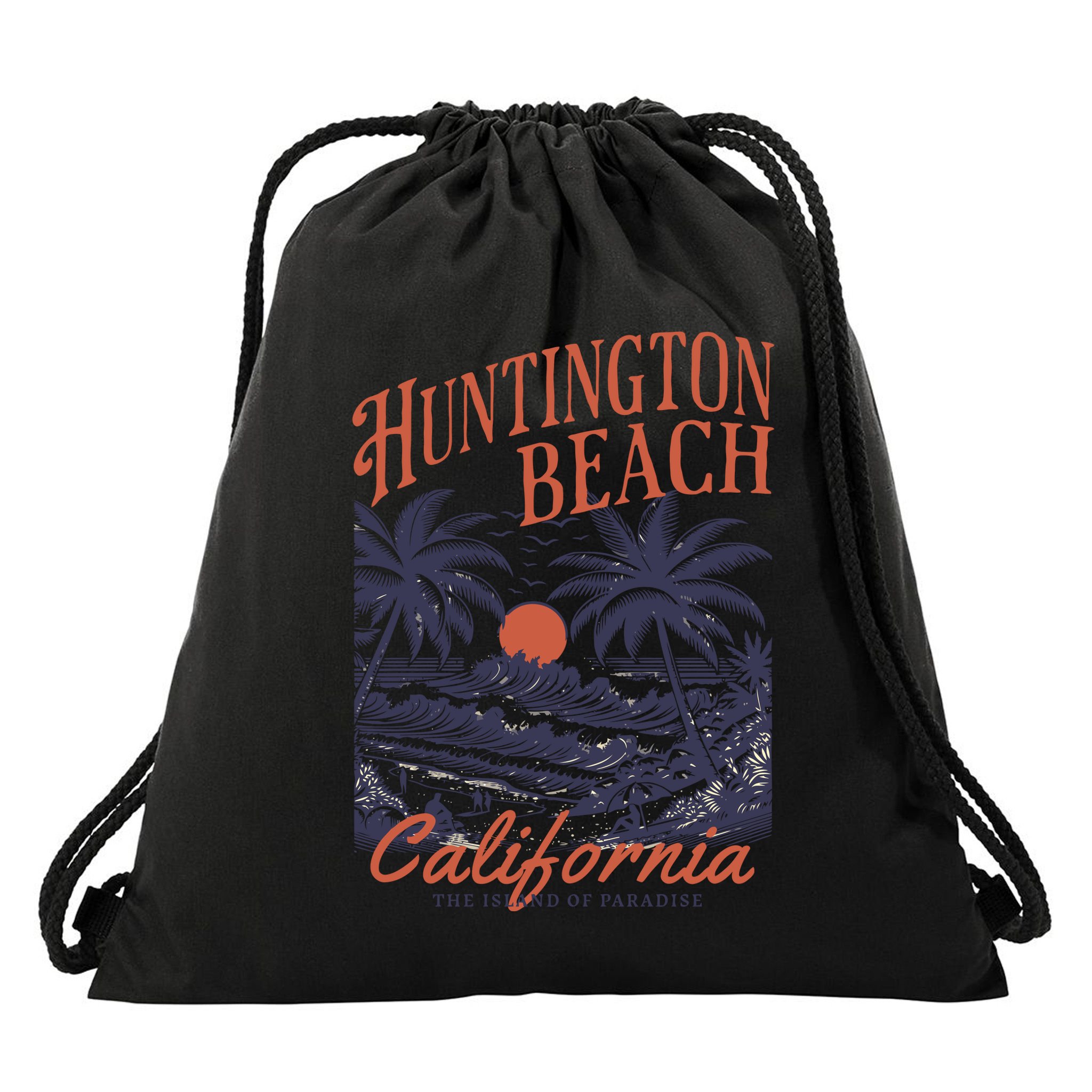 Huntington Beach California Drawstring Bag