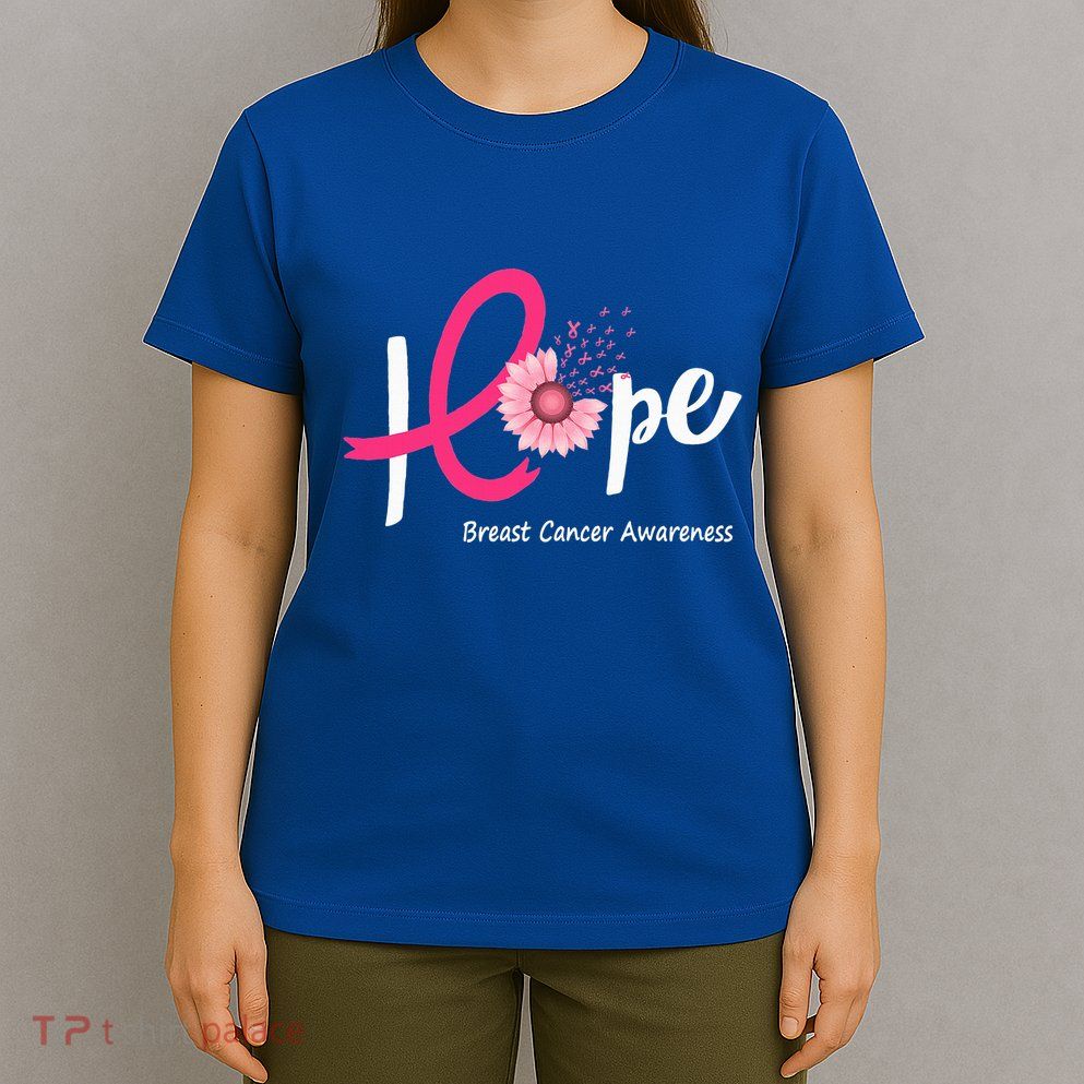 Hope Breast cancer pink Ribbons sunflower October month T-Shirt