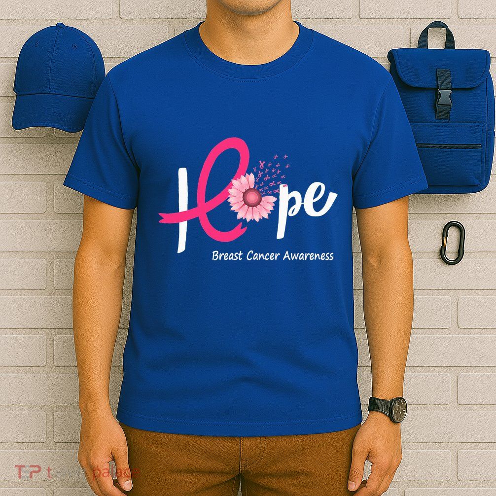 Hope Breast cancer pink Ribbons sunflower October month T-Shirt