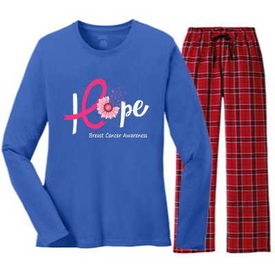 Hope Breast cancer pink Ribbons sunflower October month Women's Long Sleeve Flannel Pajama Set 