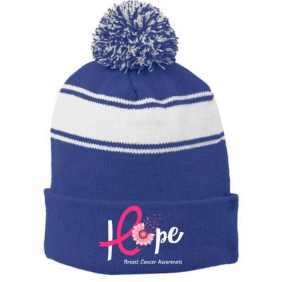 Hope Breast cancer pink Ribbons sunflower October month Stripe Pom Pom Beanie