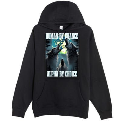 Human By Chance Alpha By Choice Funny Alpha Wolf Meme Premium Pullover Hoodie