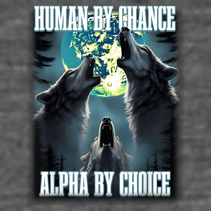 Human By Chance Alpha By Choice Funny Alpha Wolf Meme 7 Panel Mesh Trucker Snapback Hat