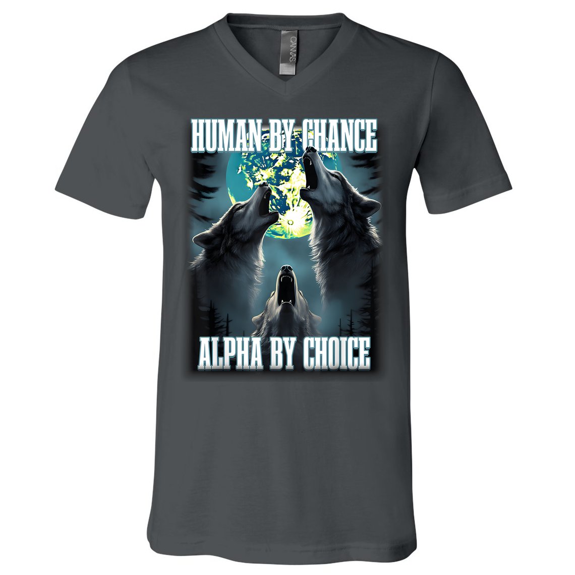 Human By Chance Alpha By Choice Funny Alpha Wolf Meme V-Neck T-Shirt