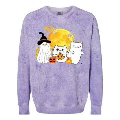 Halloween Black Cats In Ghost Costume Cute Colorblast Crewneck Sweatshirt