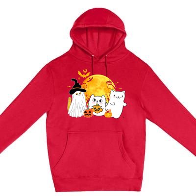 Halloween Black Cats In Ghost Costume Cute Premium Pullover Hoodie