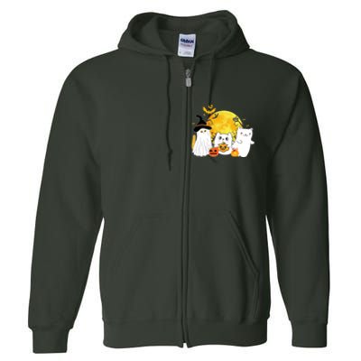 Halloween Black Cats In Ghost Costume Cute Full Zip Hoodie