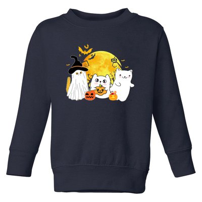 Halloween Black Cats In Ghost Costume Cute Toddler Sweatshirt