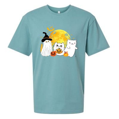 Halloween Black Cats In Ghost Costume Cute Sueded Cloud Jersey T-Shirt