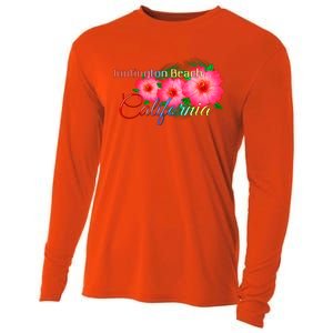 Huntington Beach California Tropical Flowers Family Vacation Gift Cooling Performance Long Sleeve Crew