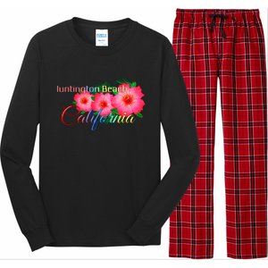 Huntington Beach California Tropical Flowers Family Vacation Gift Long Sleeve Pajama Set