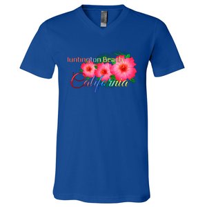 Huntington Beach California Tropical Flowers Family Vacation Gift V-Neck T-Shirt