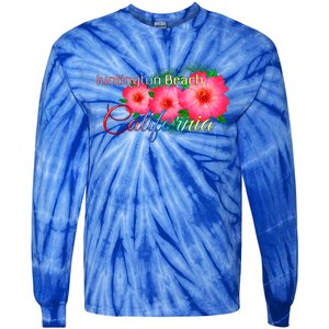 Huntington Beach California Tropical Flowers Family Vacation Gift Tie-Dye Long Sleeve Shirt