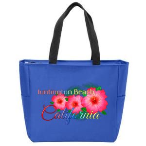 Huntington Beach California Tropical Flowers Family Vacation Gift Zip Tote Bag