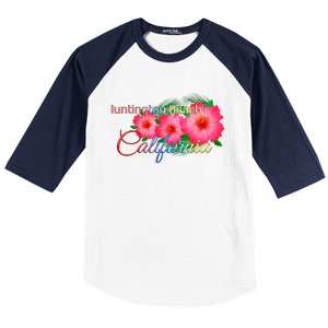 Huntington Beach California Tropical Flowers Family Vacation Gift Baseball Sleeve Shirt