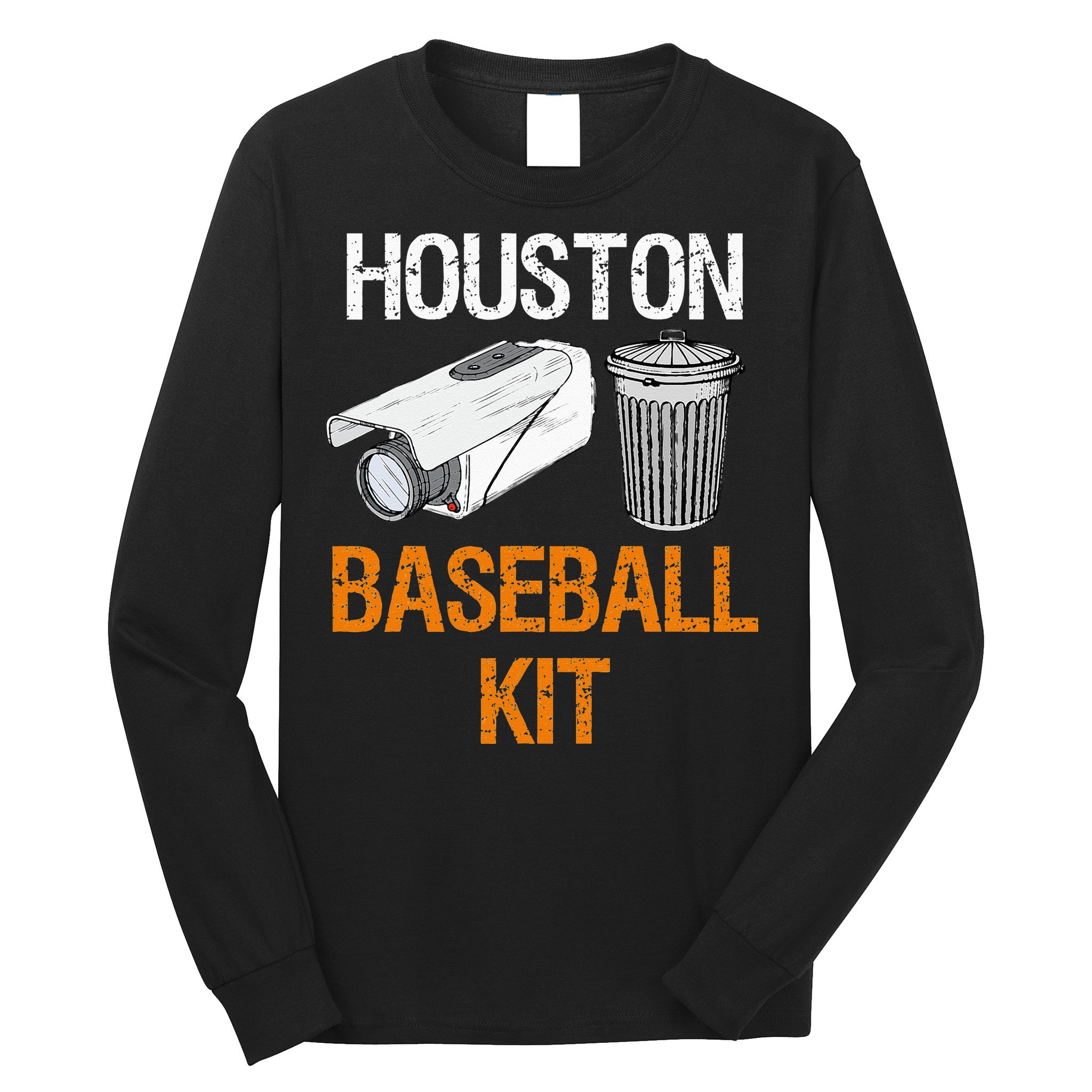 Houston Baseball Camera And Trash Can Gag For Men And Women Long Sleeve Shirt