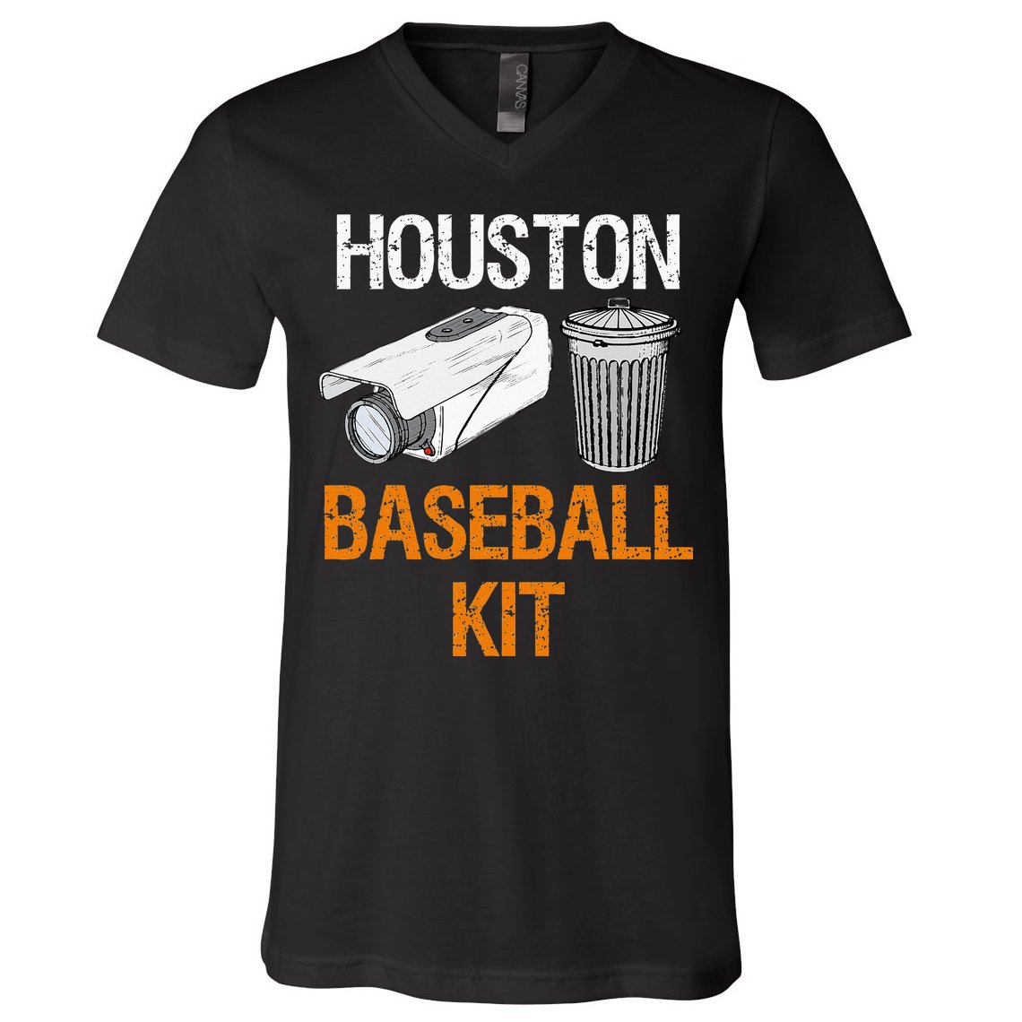 Houston Baseball Camera And Trash Can Gag For Men And Women V-Neck T-Shirt