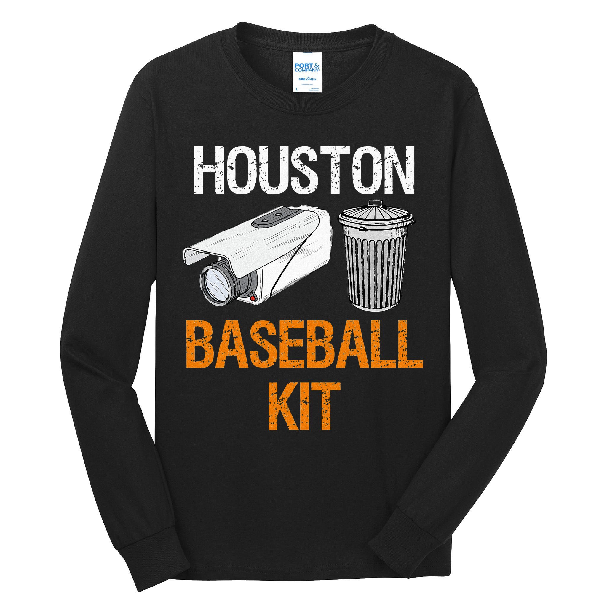 Houston Baseball Camera And Trash Can Gag For Men And Women Tall Long Sleeve T-Shirt
