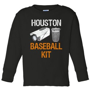 Houston Baseball Camera And Trash Can Gag For Men And Women Toddler Long Sleeve Shirt