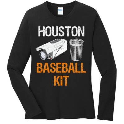 Houston Baseball Camera And Trash Can Gag For Men And Women Ladies Long Sleeve Shirt