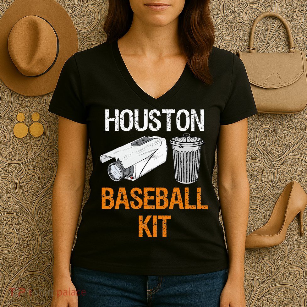 Houston Baseball Camera And Trash Can Gag For Men And Women Women's V-Neck T-Shirt