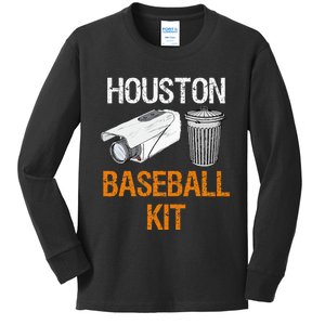 Houston Baseball Camera And Trash Can Gag For Men And Women Kids Long Sleeve Shirt