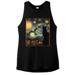 Halloween Black Cat Starry Night Cat Lovers Cat Ladies PosiCharge Tri-Blend Wicking Tank