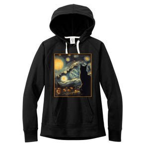 Halloween Black Cat Starry Night Cat Lovers Cat Women's Fleece Hoodie