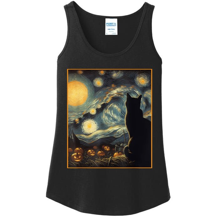 Halloween Black Cat Starry Night Cat Lovers Cat Ladies Essential Tank