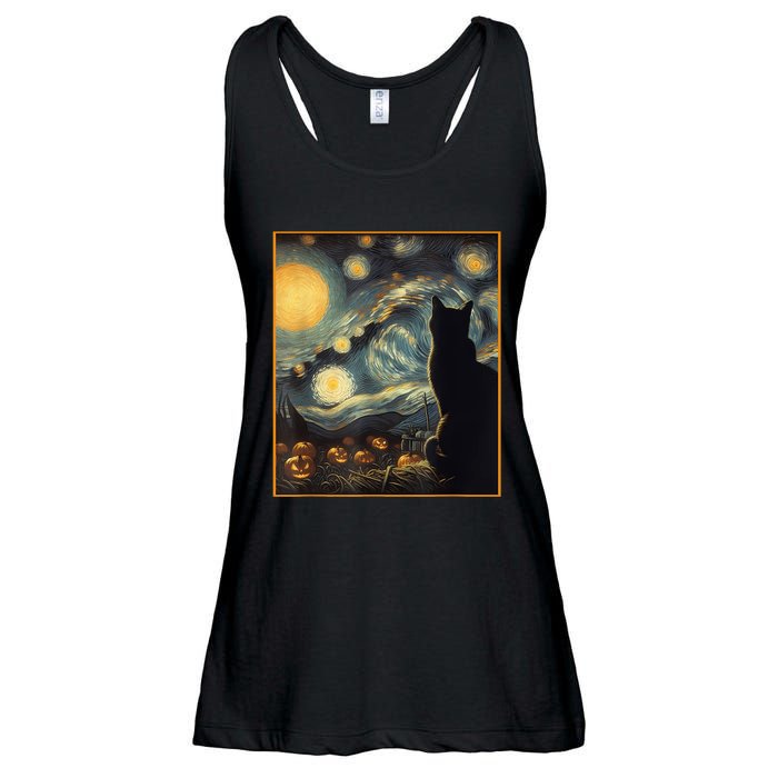 Halloween Black Cat Starry Night Cat Lovers Cat Ladies Essential Flowy Tank