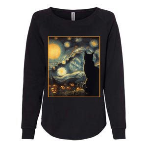 Halloween Black Cat Starry Night Cat Lovers Cat Womens California Wash Sweatshirt