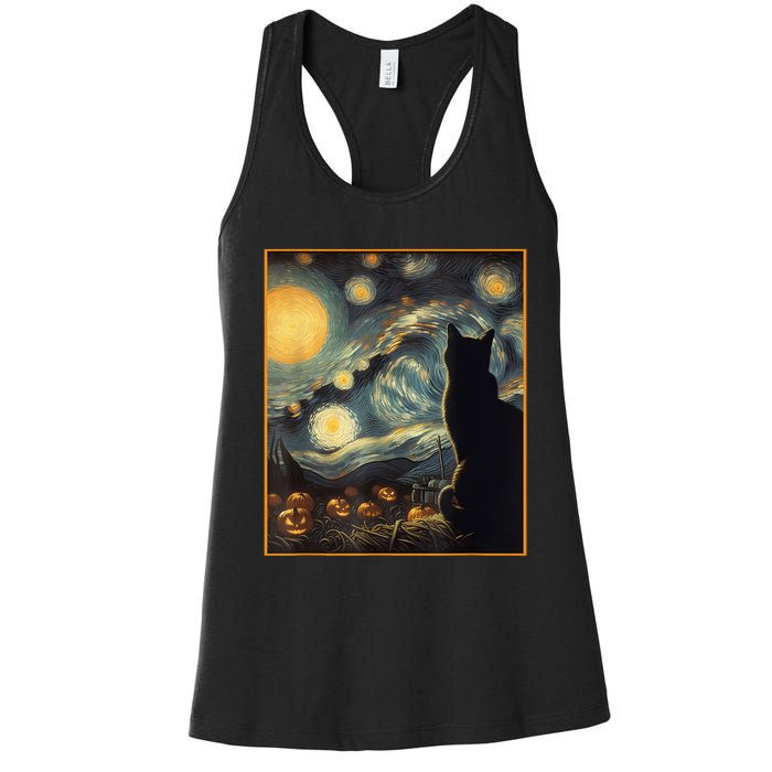 Halloween Black Cat Starry Night Cat Lovers Cat Women's Racerback Tank