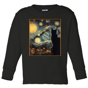 Halloween Black Cat Starry Night Cat Lovers Cat Toddler Long Sleeve Shirt