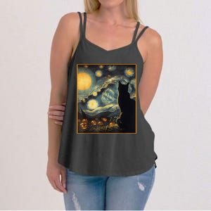 Halloween Black Cat Starry Night Cat Lovers Cat Women's Strappy Tank