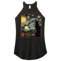 Halloween Black Cat Starry Night Cat Lovers Cat Women's Perfect Tri Rocker Tank