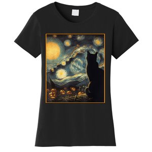 Halloween Black Cat Starry Night Cat Lovers Cat Women's T-Shirt